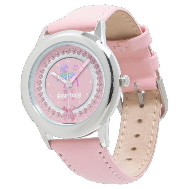 Whimsical Unicorn Pink Personalized Girls Watch (Angled)
