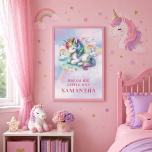 Whimsical Unicorn Pink Purple Framed Wall Art