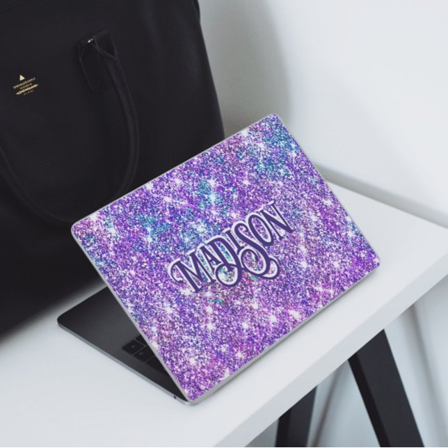 Whimsical unicorn purple glitter monogram HP laptop skin (Creator Uploaded)