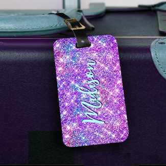 Whimsical unicorn purple glitter monogram