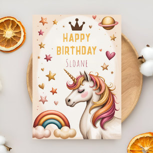 Whimsical Unicorn Rainbow Boho 5th Birthday Girl Card