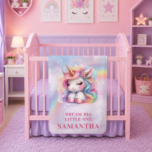 Whimsical Unicorn Rainbow Girl Birthday Baby Blank Fleece Blanket
