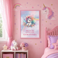 Whimsical Unicorn Rainbow Girl Birthday Wall Poste