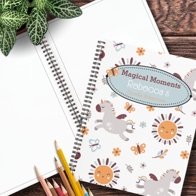 Whimsical Unicorn & Sun Kids Name Sketchbook Notebook (Fuel your child's artistic journey with our Whimsical Unicorn & Sun personalized sketch notebook.)