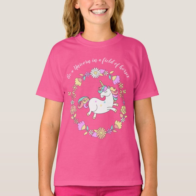 Whimsical Unicorn Within a Wreath T-Shirt (Front)