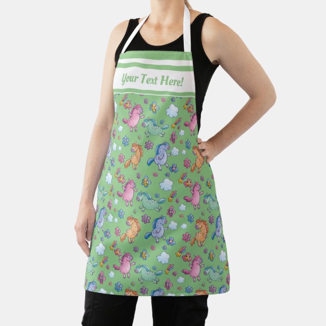 Whimsical Unicorns and Bright Pretty Flowers Apron (Insitu)