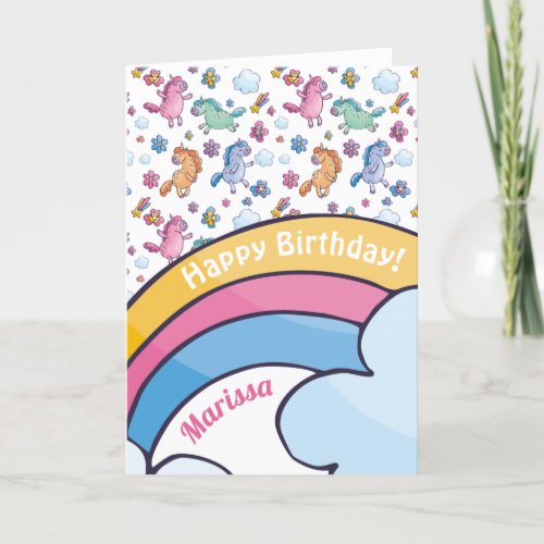 Whimsical Unicorns and Bright Pretty Flowers Card