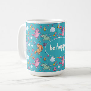Whimsical Unicorns and Bright Pretty Flowers Coffee Mug