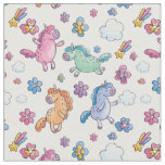 Whimsical Unicorns and Bright Pretty Flowers Fabric