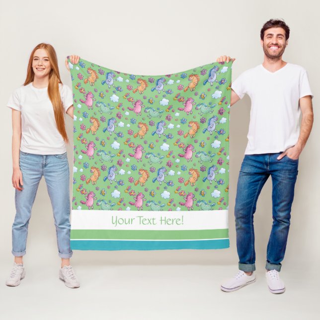 Whimsical Unicorns and Bright Pretty Flowers Fleece Blanket (In Situ)