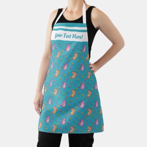 Whimsical Unicorns and Pretty Flowers Pattern Apron