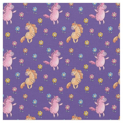 Whimsical Unicorns and Pretty Flowers Pattern Fabric