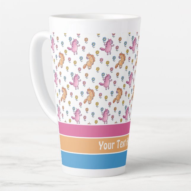 Whimsical Unicorns and Pretty Flowers Pattern Latte Mug (Left Angle)