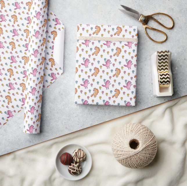 Whimsical Unicorns and Pretty Flowers Pattern Wrapping Paper (Crafts)