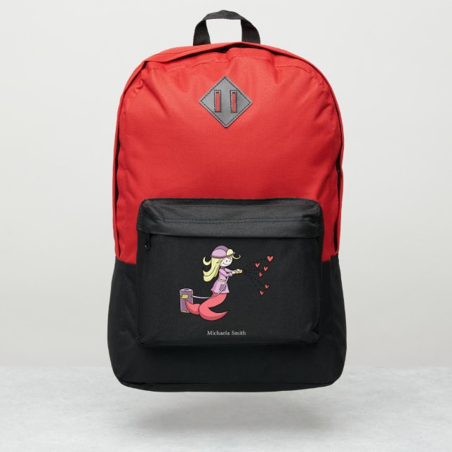 Whimsical Unique Mermaid Firefighter Personalized Port Authority® Backpack (Front)