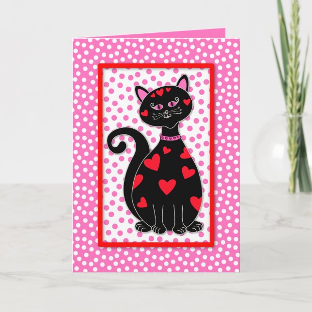 Whimsical Valentine Cat Holiday Card (Front)