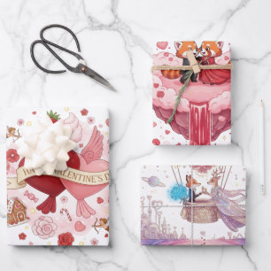 "Whimsical Valentine" Mixed Illustration Wrapping Paper Sheets
