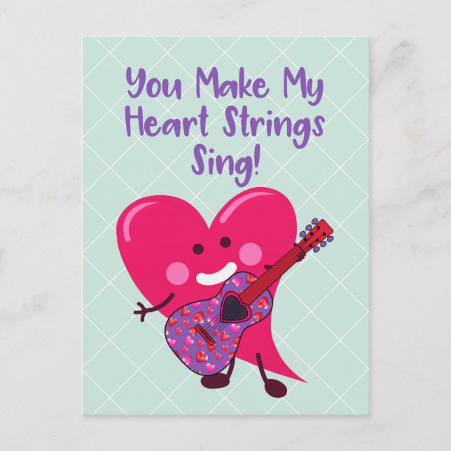Whimsical Valentine's Day | Heart Guitar Holiday Postcard (Front)