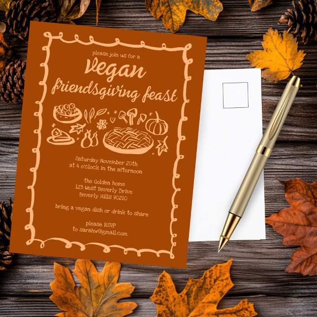 Whimsical VEGAN Thanksgiving Friendsgiving CUSTOM  Postcard (Whimsical VEGAN Thanksgiving Friendsgiving CUSTOM Postcard
)