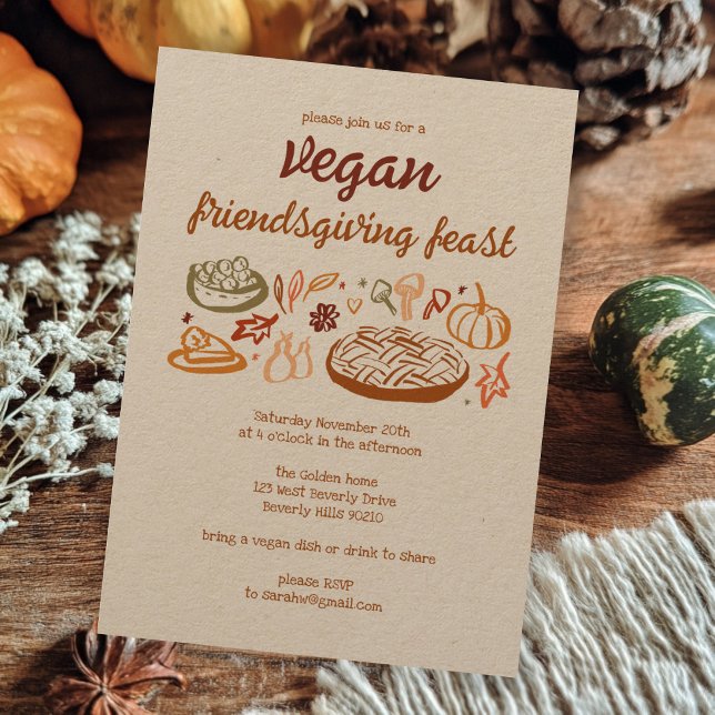 Whimsical VEGAN Thanksgiving Friendsgiving Kraft Invitation (Whimsical VEGAN VEGETARIAN Thanksgiving Friendsgiving Kraft Invitation 
)