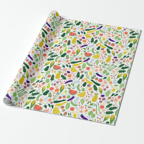 Whimsical Vegetables  Fruits Pattern Wrapping Paper