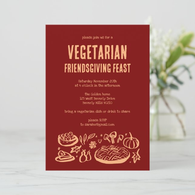 Whimsical VEGETARIAN Thanksgiving Friendsgiving Invitation (Standing Front)