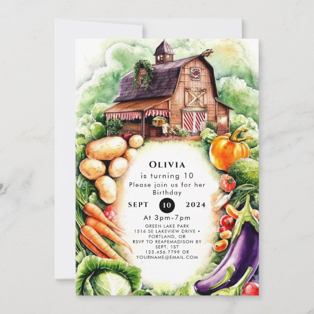Whimsical Veggies Farmers Market Birthday Invitation (Front)