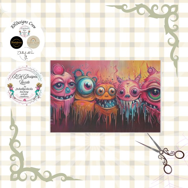 Whimsical Vibrant Colored Monsters Decoupage Tissue Paper (Creator Uploaded)