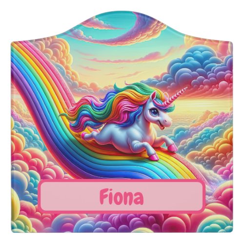 Whimsical Vibrant Rainbow_Sliding Unicorn Door Sign