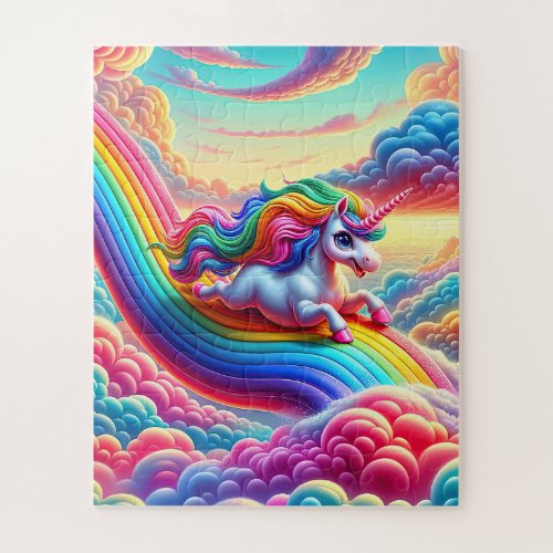 Whimsical Vibrant Rainbow_Sliding Unicorn Jigsaw Puzzle