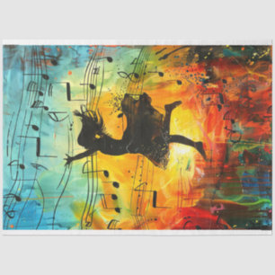Whimsical Vibrantly Colored Girl Dancing Decoupage Tissue Paper