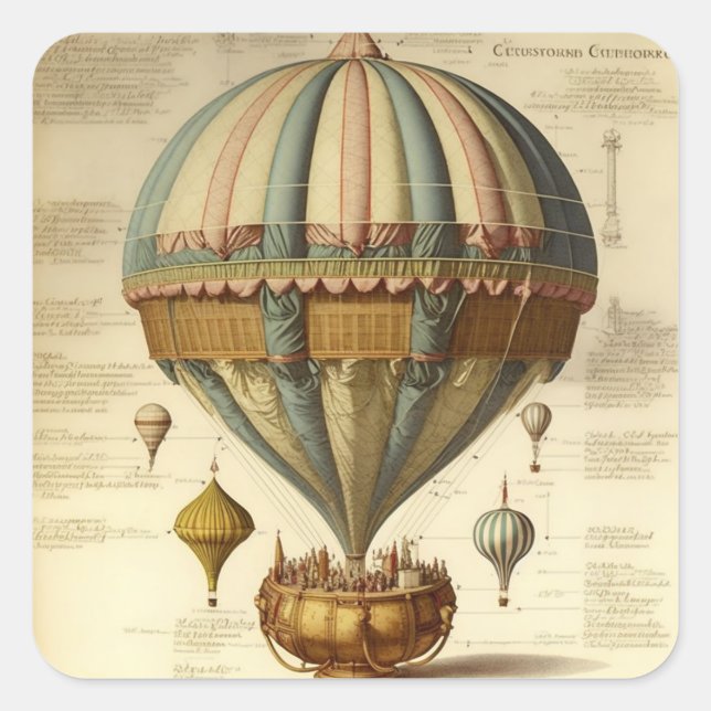 Whimsical Victorian Hot Air Balloon Stickers (Front)
