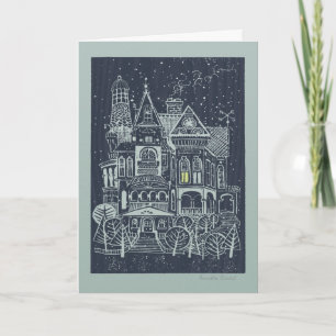 Whimsical Victorian House Christmas Card