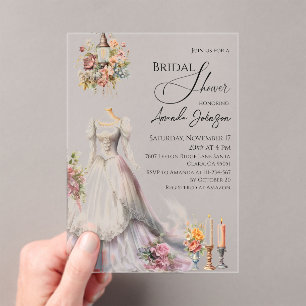Whimsical Victorian Wedding Dress Bridal Shower Acrylic Invitations