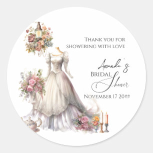 Whimsical Victorian Wedding Dress Bridal Shower Classic Round Sticker