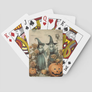 Whimsical Victorian Witches Pumpkin Roses Poker Cards