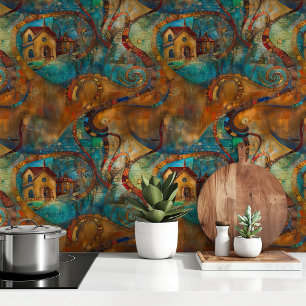 Whimsical Village: Abstract Artistic Peel & Stick Wallpaper