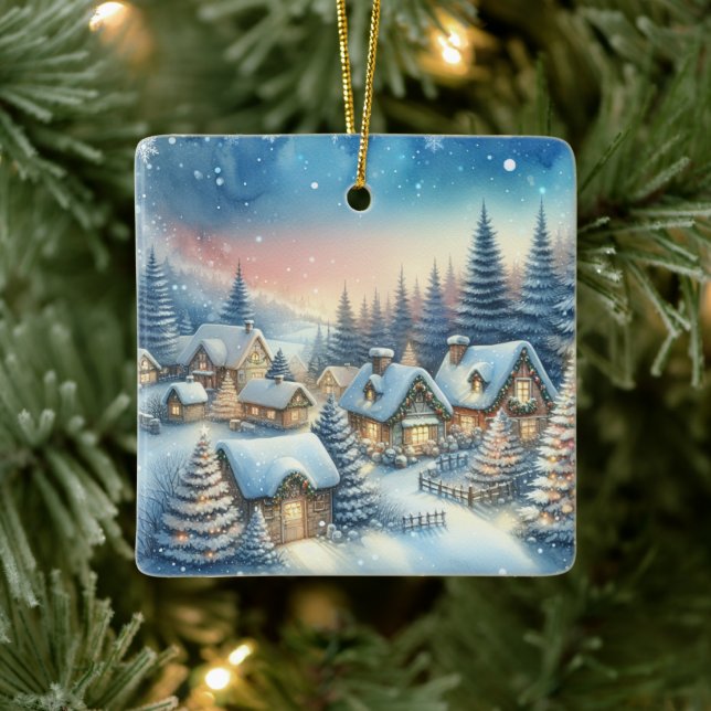Whimsical Village Christmas Personalized Ceramic Ornament (Tree)