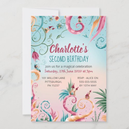 Whimsical village in spring floral birthday invitation