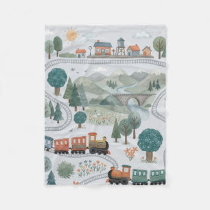 Whimsical Village Map With Train Playful Landscape Fleece Blanket