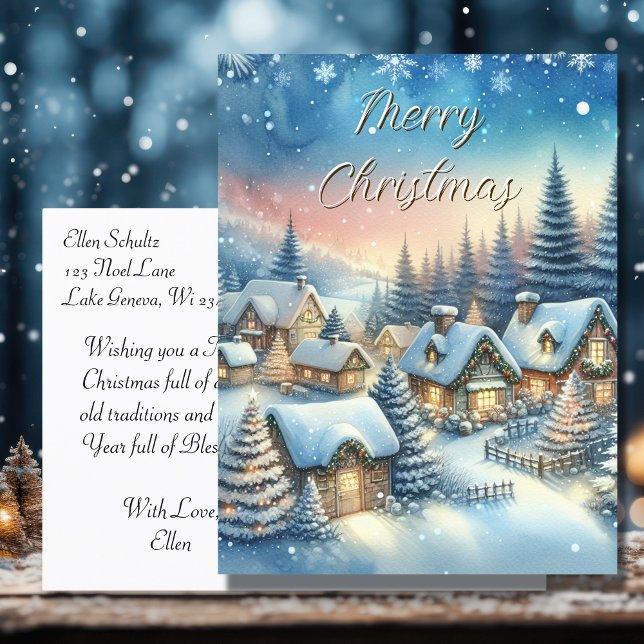 Whimsical Village Personalized Christmas Holiday Postcard (Creator Uploaded)