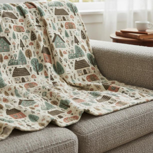 Whimsical Village with Cottages and Trees Fleece Blanket