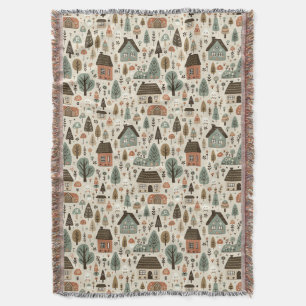 Whimsical Village with Cottages and Trees Throw Blanket