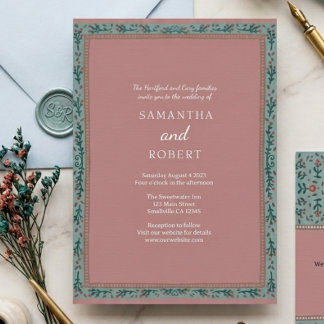 Whimsical Vine Green Blue Wedding  Invitation