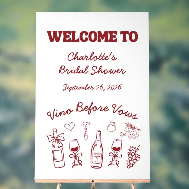Whimsical Vino Before Vows Burgundy Bridal Shower Acrylic Sign (Neutral)