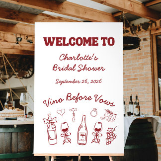 Whimsical Vino Before Vows Burgundy Bridal Shower Acrylic Sign