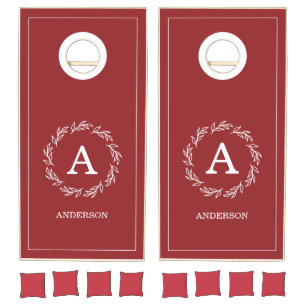 Whimsical Vino Before Vows Burgundy Bridal Shower Cornhole Set