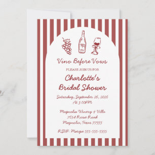Whimsical Vino Before Vows Burgundy Bridal Shower Invitation