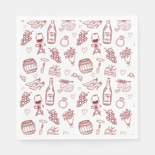 Whimsical Vino Before Vows Burgundy Bridal Shower Napkins