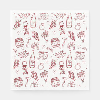 Whimsical Vino Before Vows Burgundy Bridal Shower Napkins